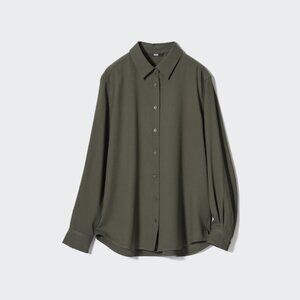 NWT Uniqlo Rayon Button Up Blouse - Size M - Olive Green
